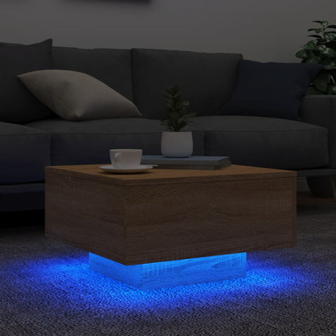 vidaXL Coffee Table with LED Lights Sonoma Oak 55x55x31 cm