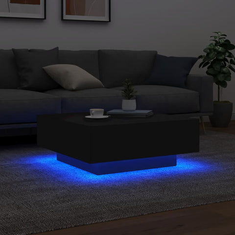 vidaXL Coffee Table with LED Lights Black 80x80x31 cm