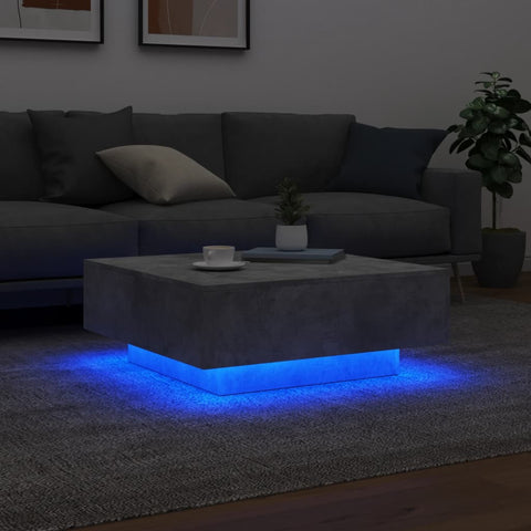vidaXL Coffee Table with LED Lights Concrete Grey 80x80x31 cm