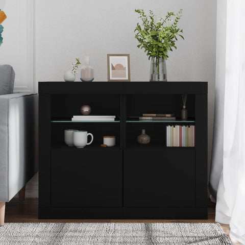 vidaXL Side Cabinets with LED Lights 2 pcs Black Engineered Wood