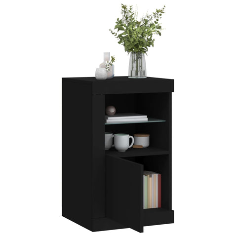 vidaXL Side Cabinets with LED Lights 2 pcs Black Engineered Wood
