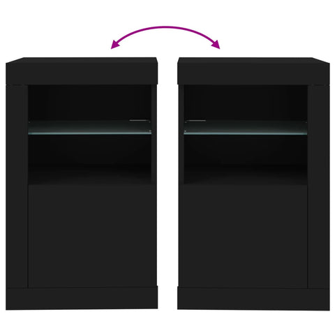 vidaXL Side Cabinets with LED Lights 2 pcs Black Engineered Wood