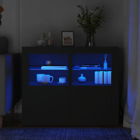 vidaXL Side Cabinets with LED Lights 2 pcs Black Engineered Wood