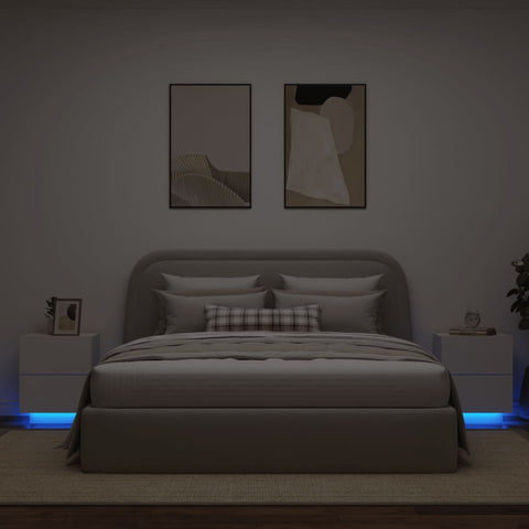 vidaXL Bedside Cabinets with LED Lights 2 pcs White Engineered Wood