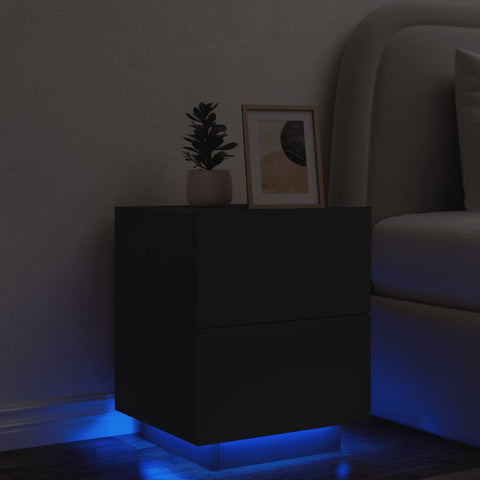 vidaXL Bedside Cabinet with LED Lights Black Engineered Wood