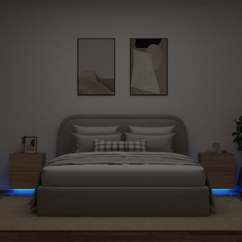 vidaXL Bedside Cabinets with LED Lights 2 pcs Sonoma Oak Engineered Wood