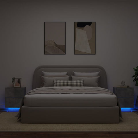 vidaXL Bedside Cabinets with LED Lights 2 pcs Concrete Grey Engineered Wood