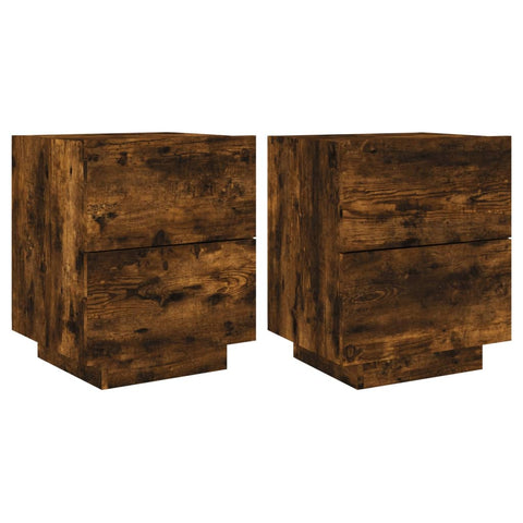 vidaXL Bedside Cabinets with LED Lights 2 pcs Smoked Oak Engineered Wood