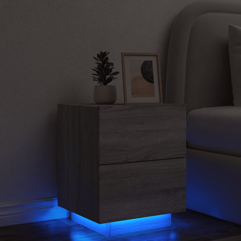 vidaXL Bedside Cabinet with LED Lights Grey Sonoma Engineered Wood