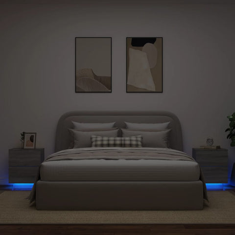 vidaXL Bedside Cabinets with LED Lights 2 pcs Grey Sonoma Engineered Wood