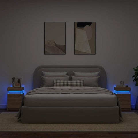 vidaXL Bedside Cabinets with LED Lights 2 pcs Sonoma Oak 35x39x55 cm