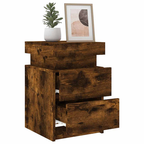 vidaXL Bedside Cabinet with LED Lights Smoked Oak 35x39x55 cm