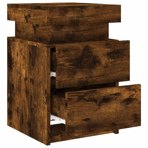 vidaXL Bedside Cabinet with LED Lights Smoked Oak 35x39x55 cm