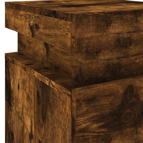 vidaXL Bedside Cabinet with LED Lights Smoked Oak 35x39x55 cm