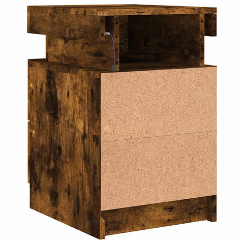 vidaXL Bedside Cabinets with LED Lights 2 pcs Smoked Oak 35x39x55 cm