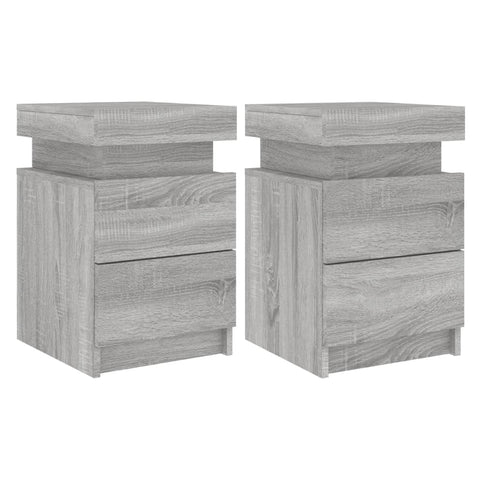 vidaXL Bedside Cabinets with LED Lights 2 pcs Grey Sonoma 35x39x55 cm