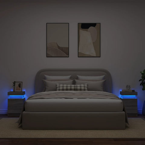 vidaXL Bedside Cabinets with LED Lights 2 pcs Grey Sonoma 35x39x55 cm