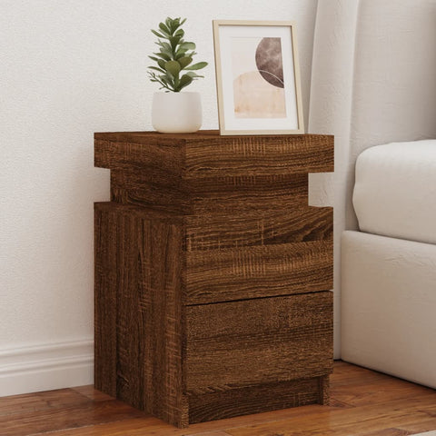 vidaXL Bedside Cabinet with LED Lights Brown Oak 35x39x55 cm