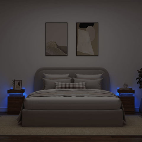 vidaXL Bedside Cabinets with LED Lights 2 pcs Brown Oak 35x39x55 cm