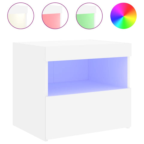 vidaXL Bedside Cabinet with LED Lights White 50x40x45 cm