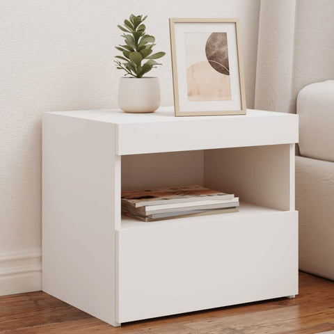 vidaXL Bedside Cabinet with LED Lights White 50x40x45 cm