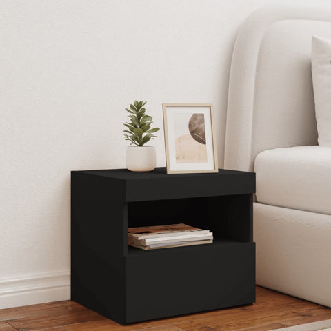 vidaXL Bedside Cabinet with LED Lights Black 50x40x45 cm