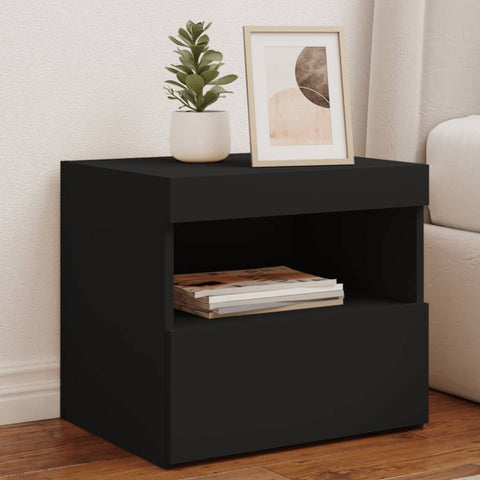 vidaXL Bedside Cabinet with LED Lights Black 50x40x45 cm