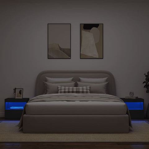 vidaXL Bedside Cabinets with LED Lights 2 pcs Black 50x40x45 cm
