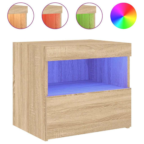 vidaXL Bedside Cabinet with LED Lights Sonoma Oak 50x40x45 cm