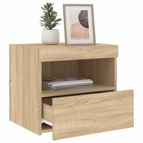 vidaXL Bedside Cabinet with LED Lights Sonoma Oak 50x40x45 cm