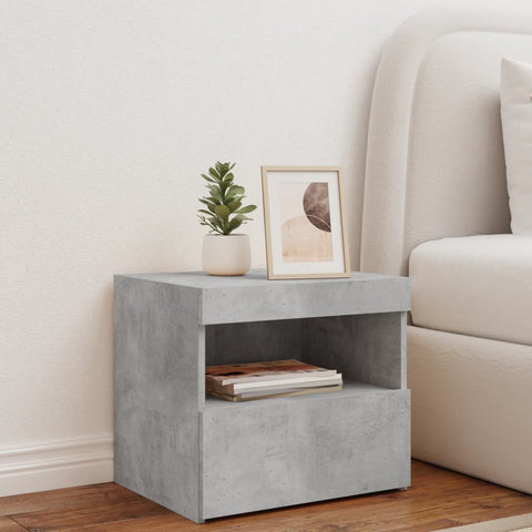 vidaXL Bedside Cabinet with LED Lights Concrete Grey 50x40x45 cm