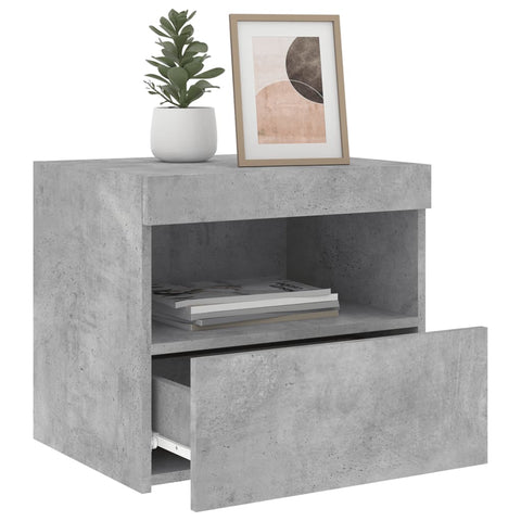 vidaXL Bedside Cabinet with LED Lights Concrete Grey 50x40x45 cm