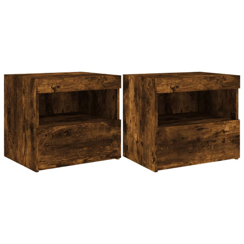 vidaXL Bedside Cabinets with LED Lights 2 pcs Smoked Oak 50x40x45 cm