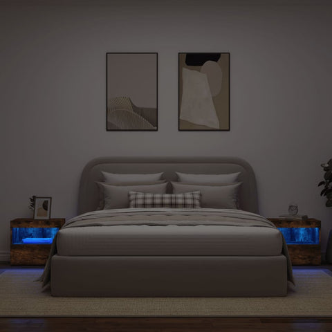 vidaXL Bedside Cabinets with LED Lights 2 pcs Smoked Oak 50x40x45 cm