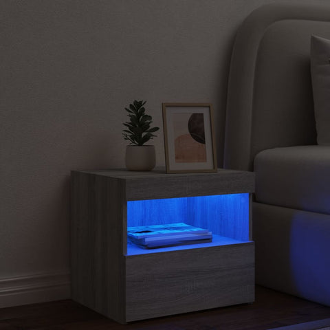 vidaXL Bedside Cabinet with LED Lights Grey Sonoma 50x40x45 cm