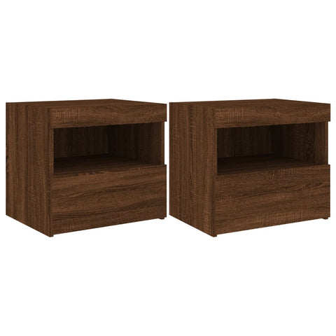 vidaXL Bedside Cabinets with LED Lights 2 pcs Brown Oak 50x40x45 cm