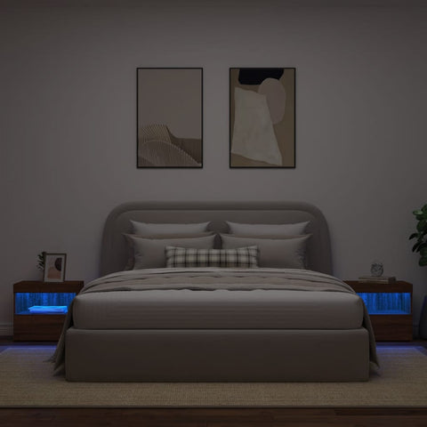 vidaXL Bedside Cabinets with LED Lights 2 pcs Brown Oak 50x40x45 cm