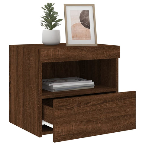 vidaXL Bedside Cabinets with LED Lights 2 pcs Brown Oak 50x40x45 cm
