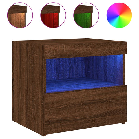 vidaXL Bedside Cabinets with LED Lights 2 pcs Brown Oak 50x40x45 cm