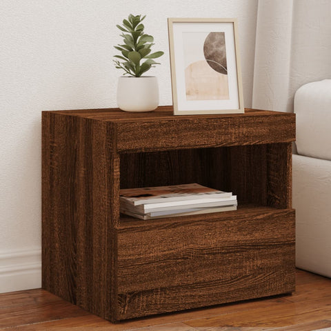 vidaXL Bedside Cabinets with LED Lights 2 pcs Brown Oak 50x40x45 cm