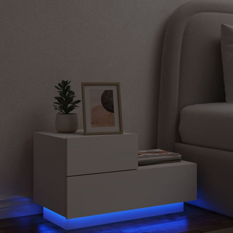 vidaXL Bedside Cabinet with LED Lights White 70x36x40.5 cm