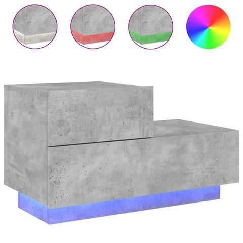 vidaXL Bedside Cabinet with LED Lights Concrete Grey 70x36x40.5 cm