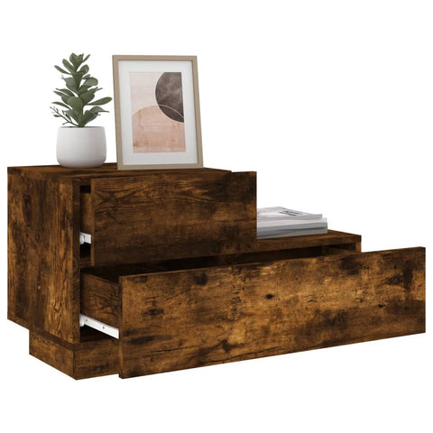 vidaXL Bedside Cabinet with LED Lights Smoked Oak 70x36x40.5 cm