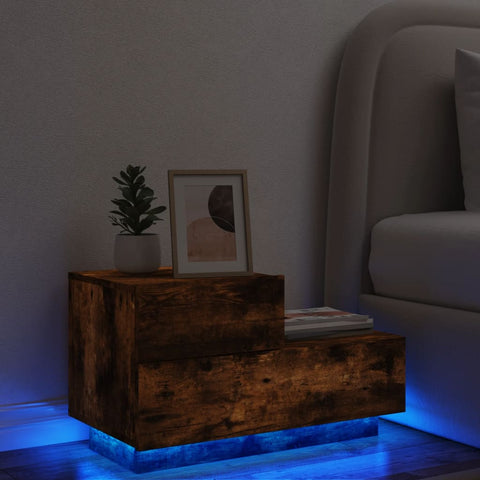 vidaXL Bedside Cabinet with LED Lights Smoked Oak 70x36x40.5 cm