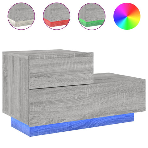 vidaXL Bedside Cabinet with LED Lights Grey Sonoma 70x36x40.5 cm