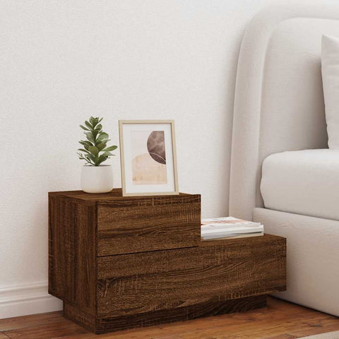 vidaXL Bedside Cabinet with LED Lights Brown Oak 70x36x40.5 cm