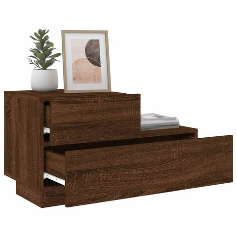 vidaXL Bedside Cabinet with LED Lights Brown Oak 70x36x40.5 cm