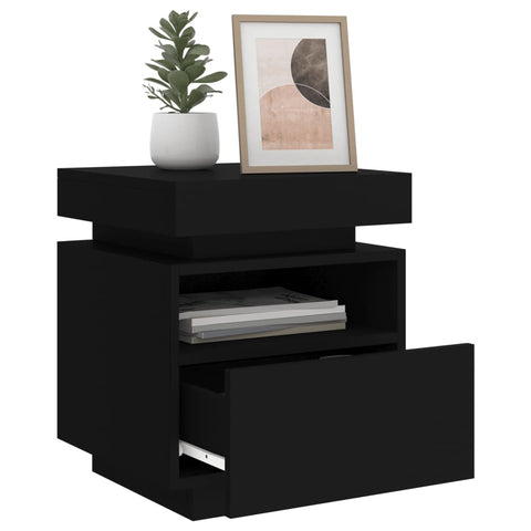 vidaXL Bedside Cabinets with LED Lights 2 pcs Black 40x39x48.5 cm