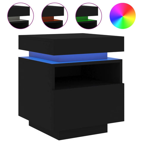 vidaXL Bedside Cabinets with LED Lights 2 pcs Black 40x39x48.5 cm