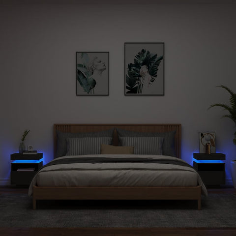 vidaXL Bedside Cabinets with LED Lights 2 pcs Black 40x39x48.5 cm